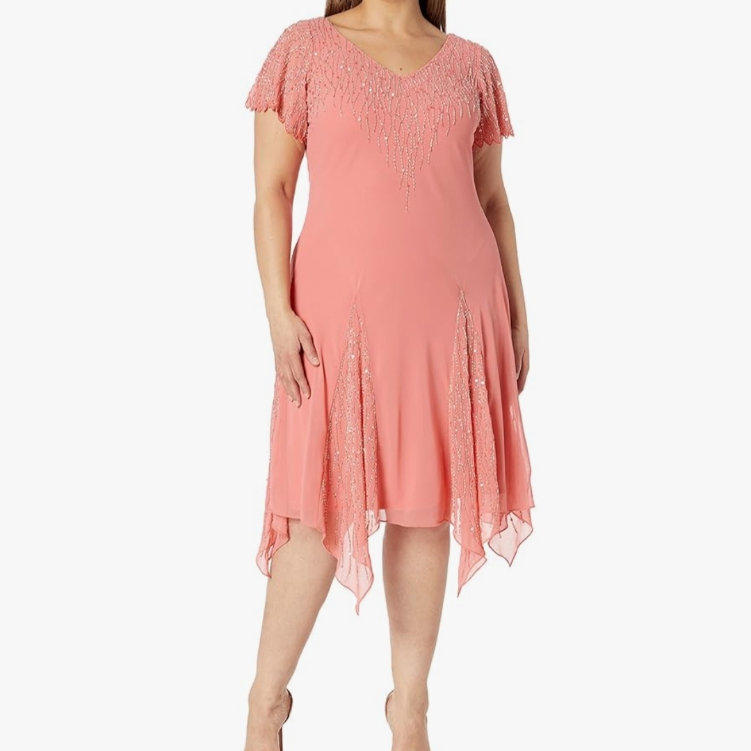 J Kara Coral Beaded Prom Dress